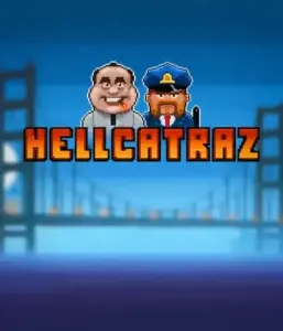 Dive into the action-packed world of the Hellcatraz game by Relax Gaming, highlighting a quirky prisoner and a guard with the infamous Alcatraz prison and San Francisco skyline in the background. This graphic depicts the fun and humor of an prison break-themed game, perfect for those who enjoy playful themes, offering a nostalgic adventure. 